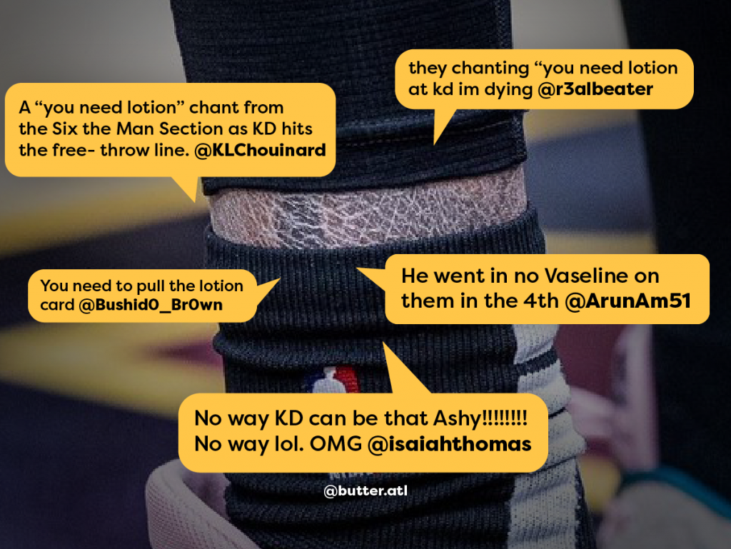 Kevin Durant's ankle with trolling tweets